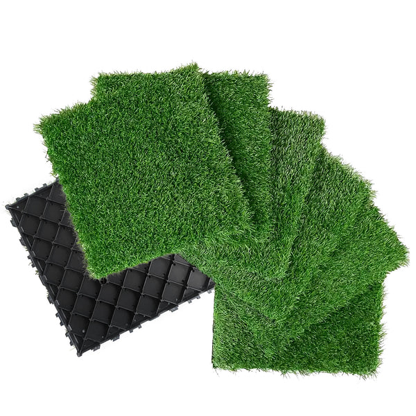 36 Pack Interlocking Artificial Grass Tiles, 12x12in Square Waterproof Turf Outdoor Indoor Fake Grass Deck Flooring Set All Weather Use, for Outdoor, Indoor, Poolside, Balcony, Backyard